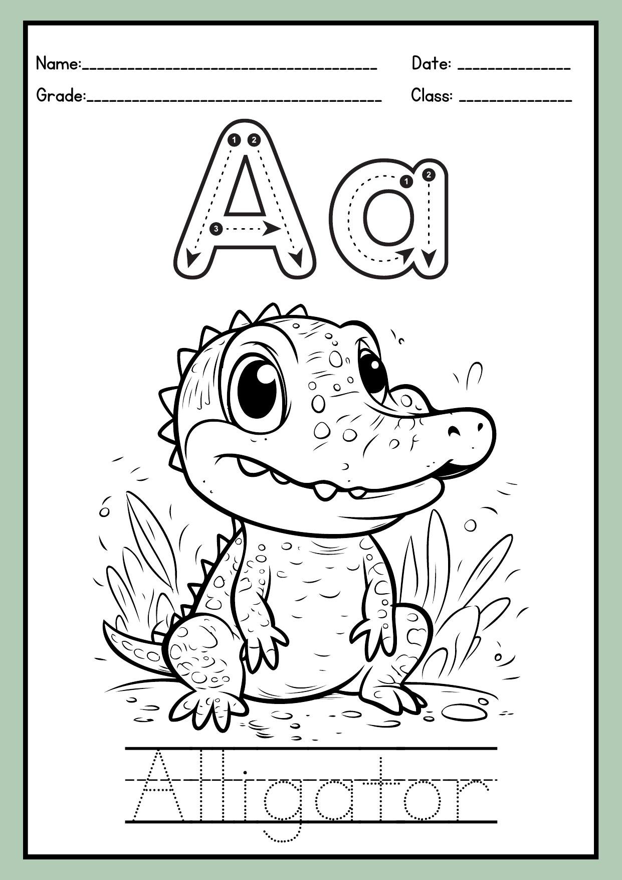 Animal alphabet coloring book inside preview page