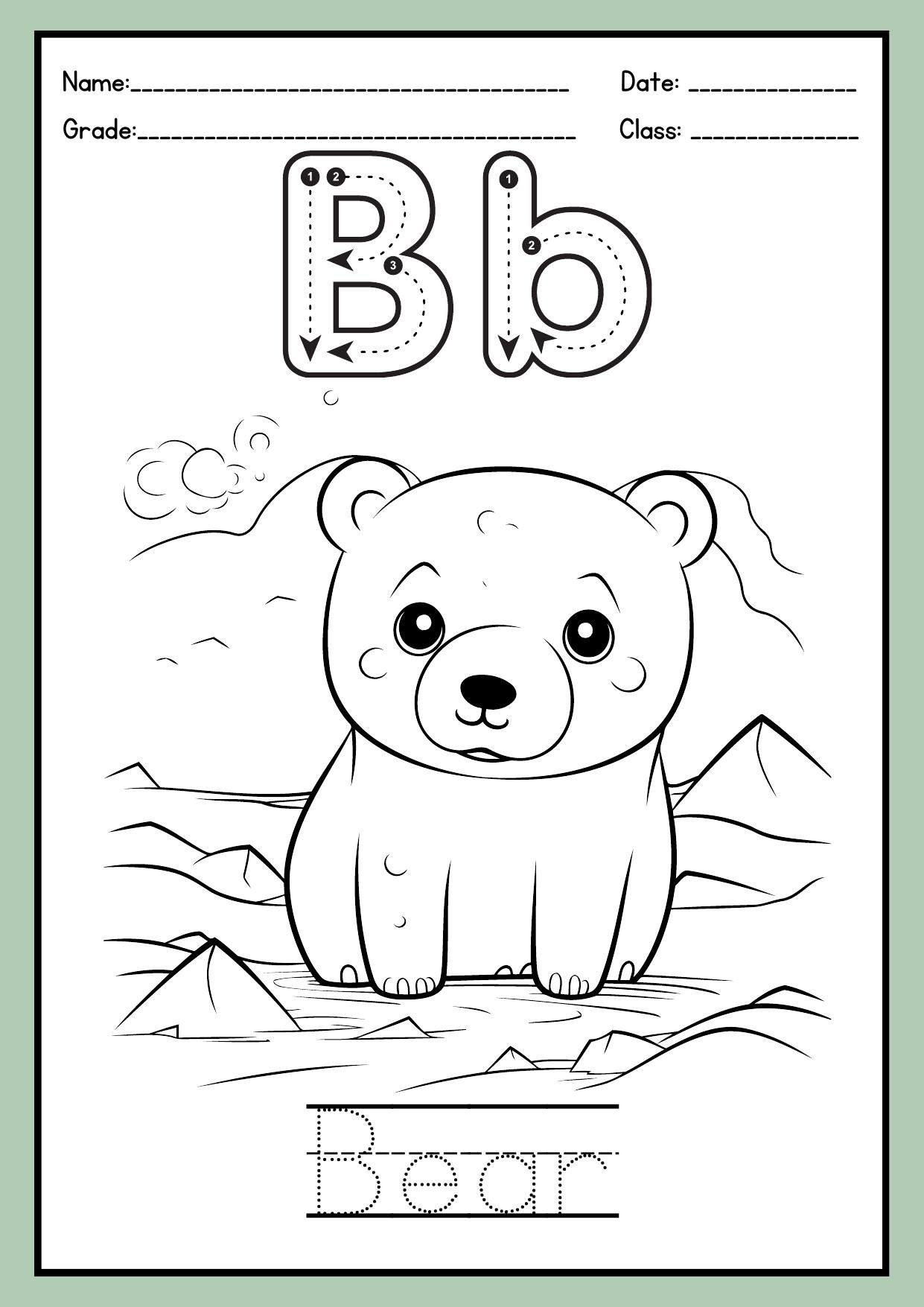 Animal alphabet coloring book inside preview page