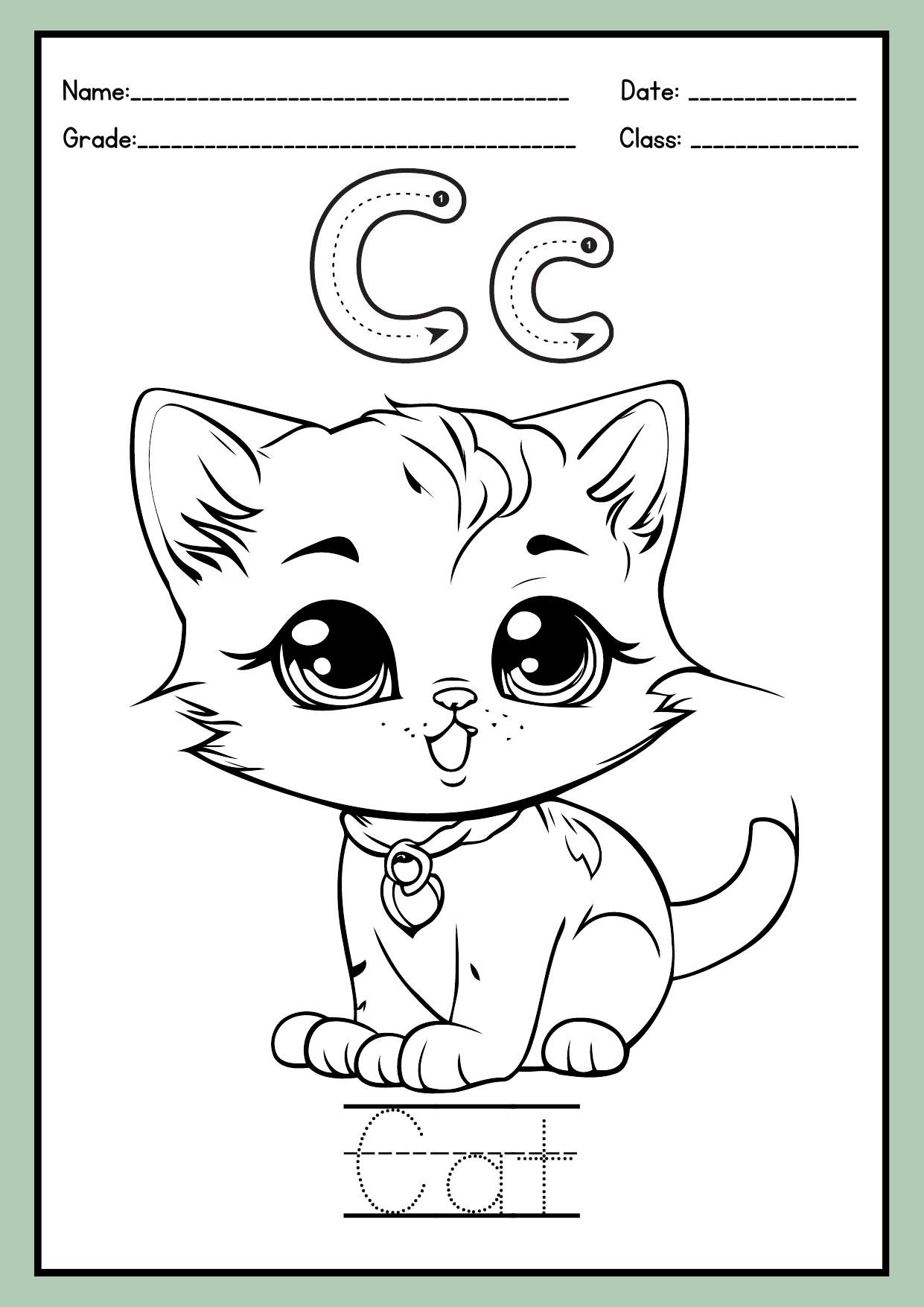 Animal alphabet coloring book inside preview page