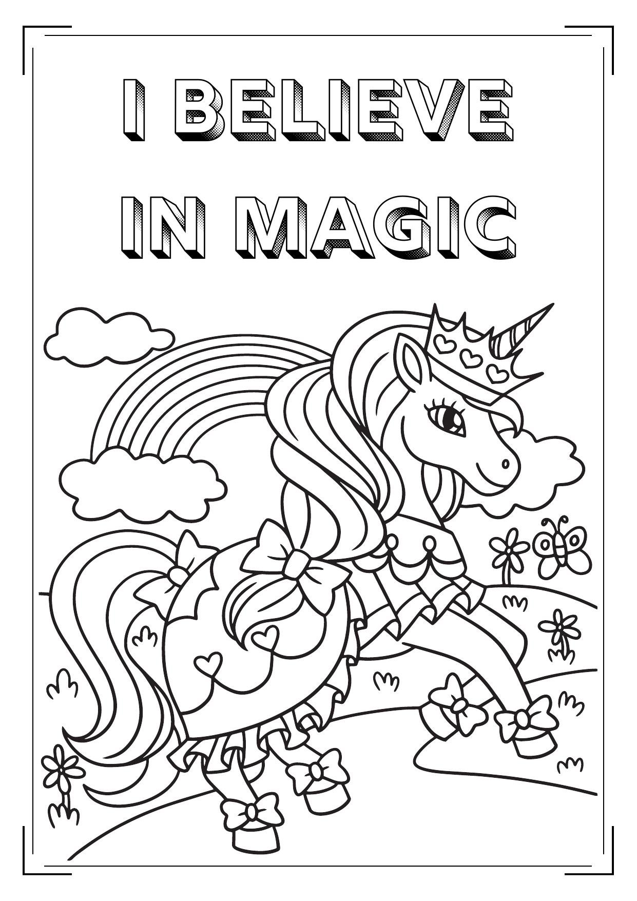 Unicorn coloring book inside preview page