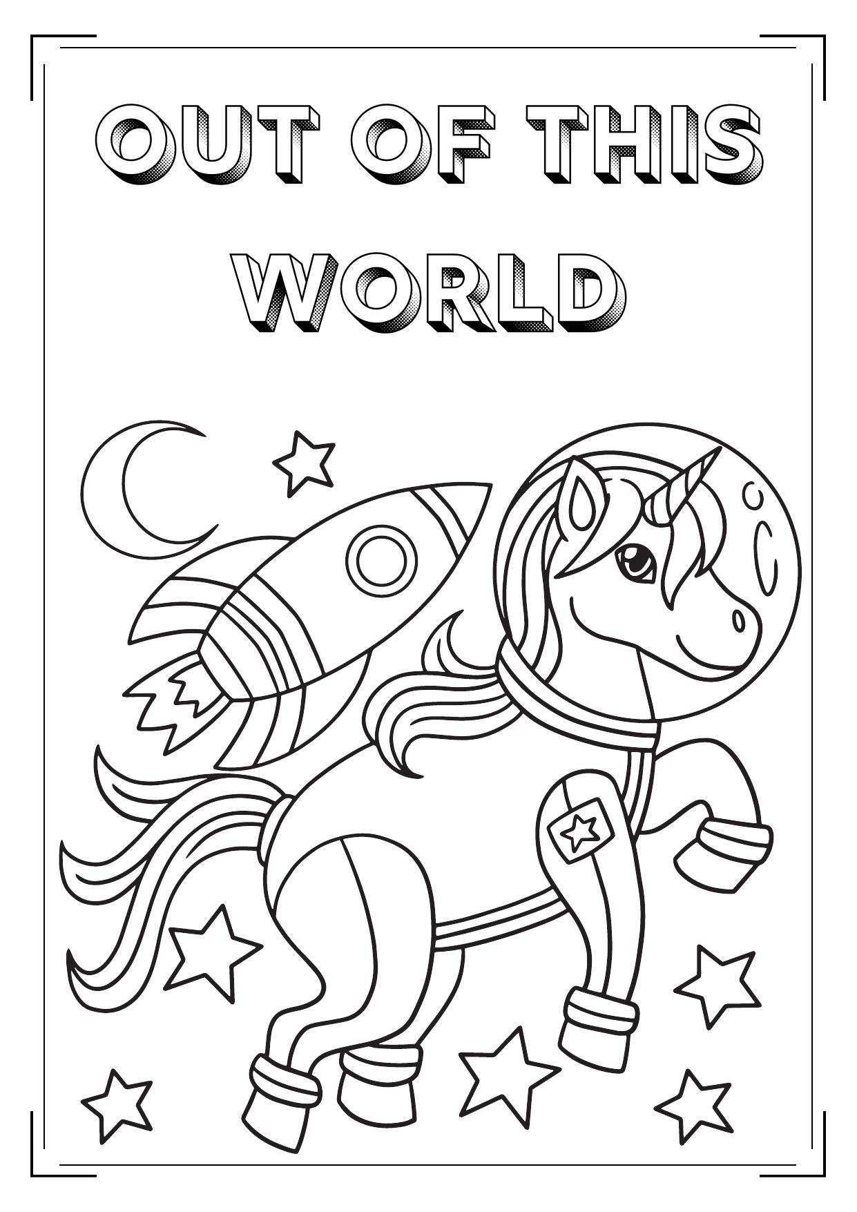 Unicorn coloring book inside preview page